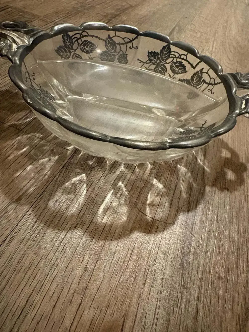 Vintage Silver City Clear Glass Divided Relish Bowl with Sterling Silver Overlay